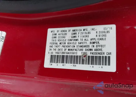 2016 Honda Accord Ex-L V-6 z USA, uszkodzony, nr VIN 1HGCT2B91GA005810